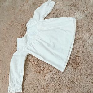 White/cream long sleeve ruffle sleeve trim top